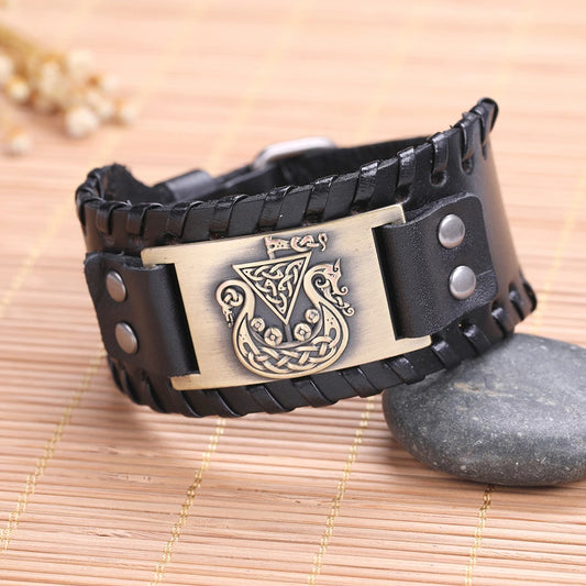 Handmade Viking Ship Leather Arm Cuff Bracelet