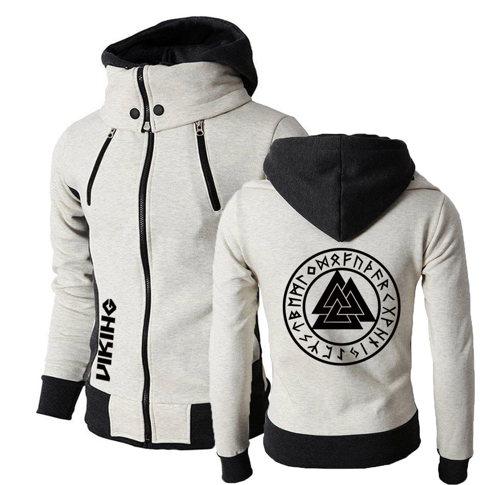 Viking Valknut With Runes Zipper Hoodie