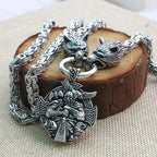 Viking Wolf Head Necklace With Odin Pendant