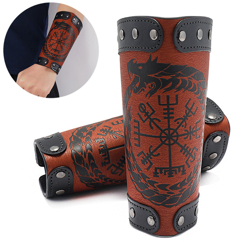 Viking Cuff Bracelet With Vegvisir And Dragon