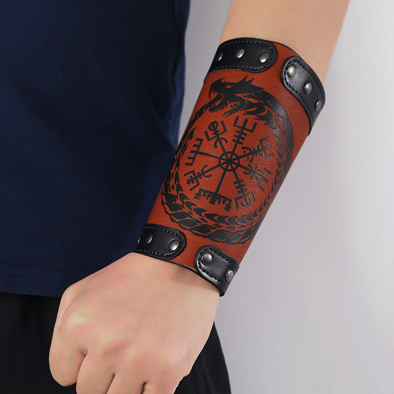 Viking Cuff Bracelet With Vegvisir And Dragon