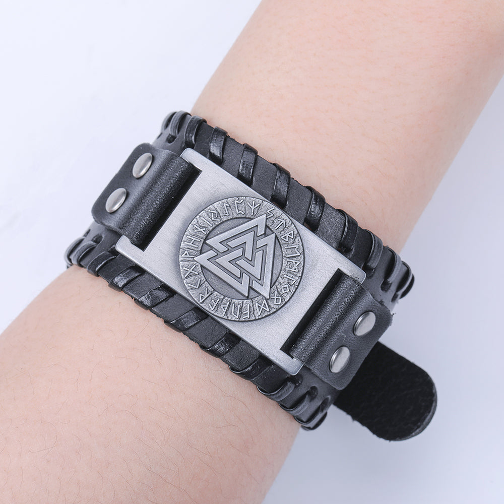 Handmade Viking Leather Valknut Arm Cuff Bracelet