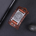 Handmade Viking Leather Valknut Arm Cuff Bracelet