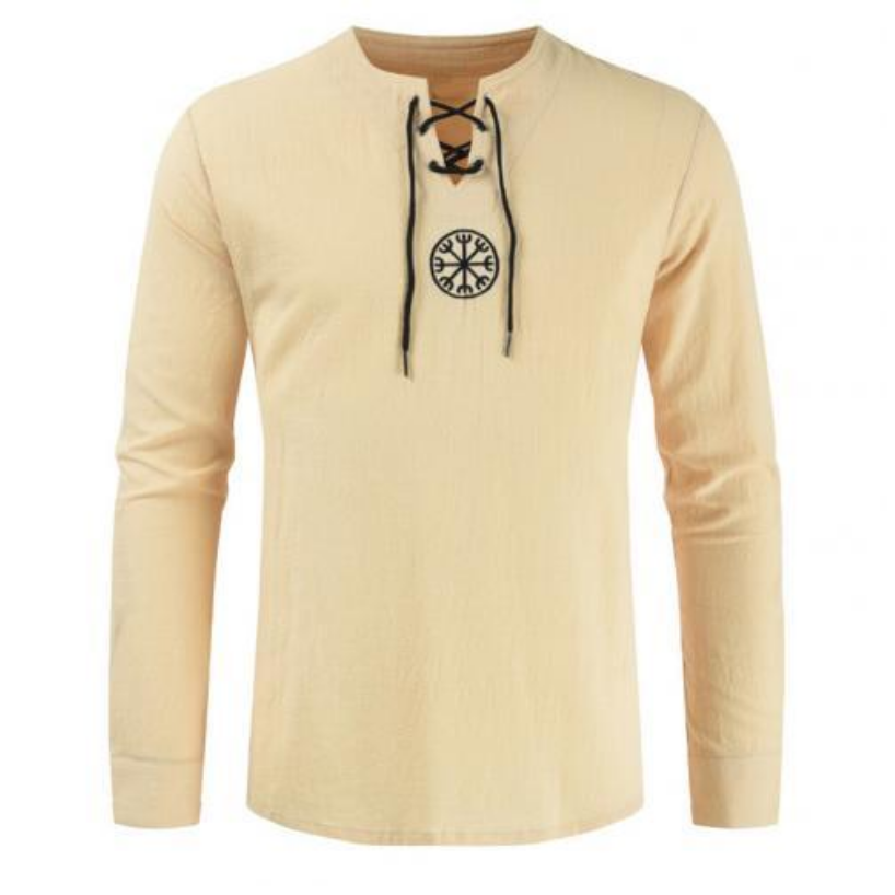 Ancient Viking Lace Up V Neck Long Sleeve Shirt