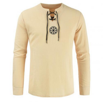 Ancient Viking Lace Up V Neck Long Sleeve Shirt