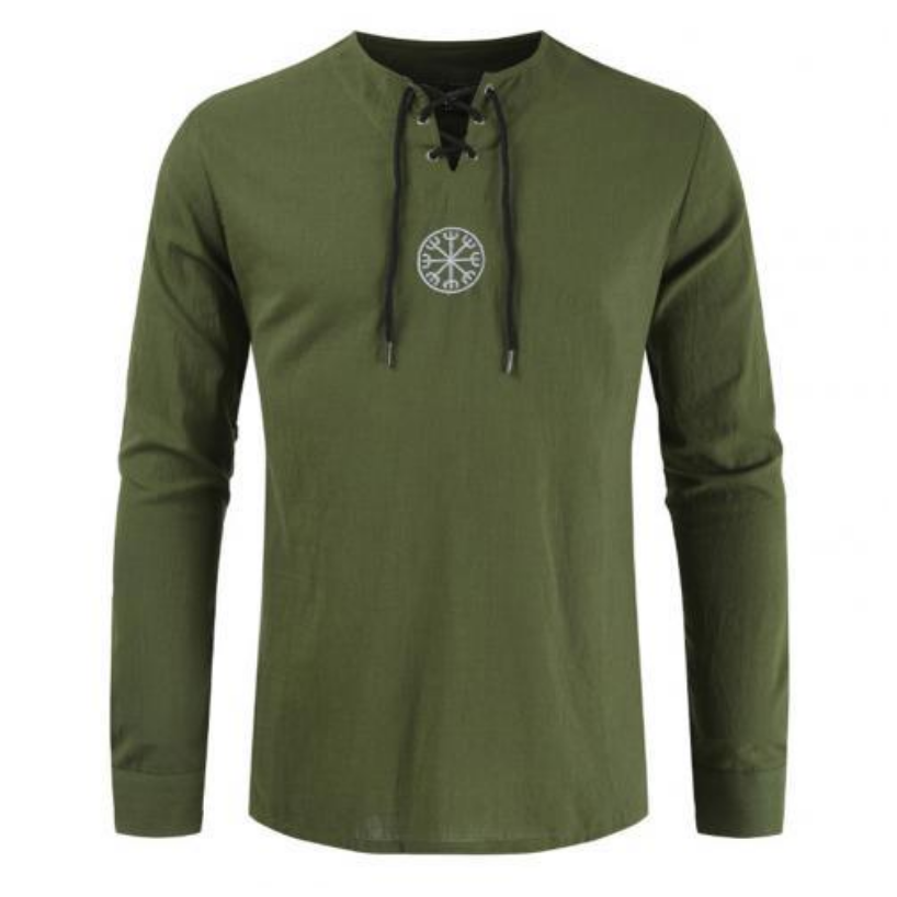 Ancient Viking Lace Up V Neck Long Sleeve Shirt