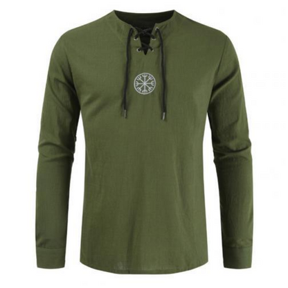 Ancient Viking Lace Up V Neck Long Sleeve Shirt