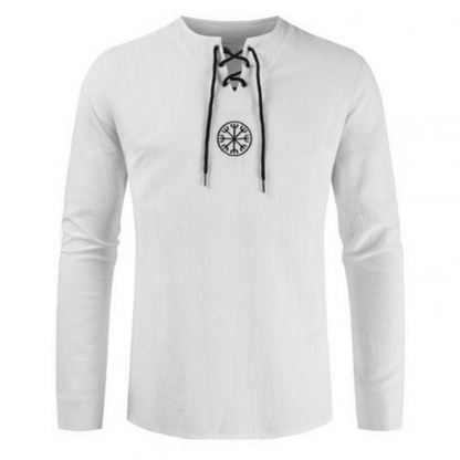 Ancient Viking Lace Up V Neck Long Sleeve Shirt