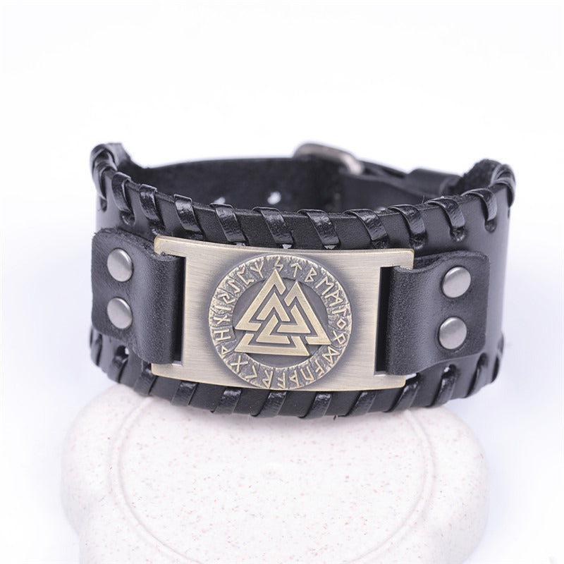Handmade Viking Leather Valknut Arm Cuff Bracelet