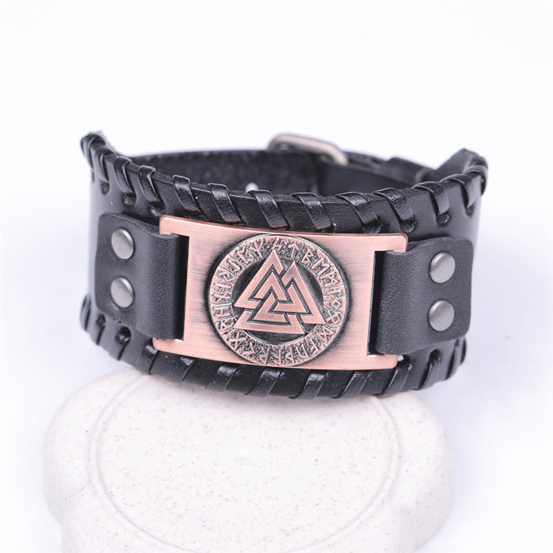 Handmade Viking Leather Valknut Arm Cuff Bracelet