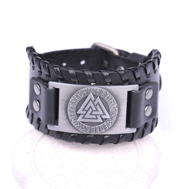 Handmade Viking Leather Valknut Arm Cuff Bracelet