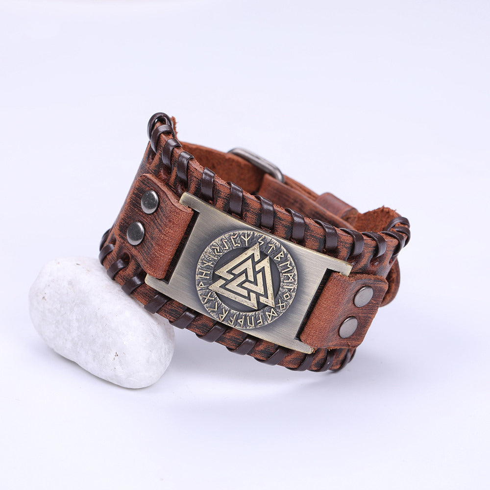 Handmade Viking Leather Valknut Arm Cuff Bracelet