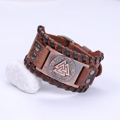 Handmade Viking Leather Valknut Arm Cuff Bracelet