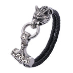Viking Wolf Head With Thor's Hammer Mjölnir Bracelet