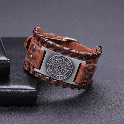 Handmade Viking Leather Vegvisir Arm Cuff Bracelet