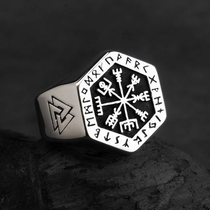 Viking Vegvisir And Valknut Ring