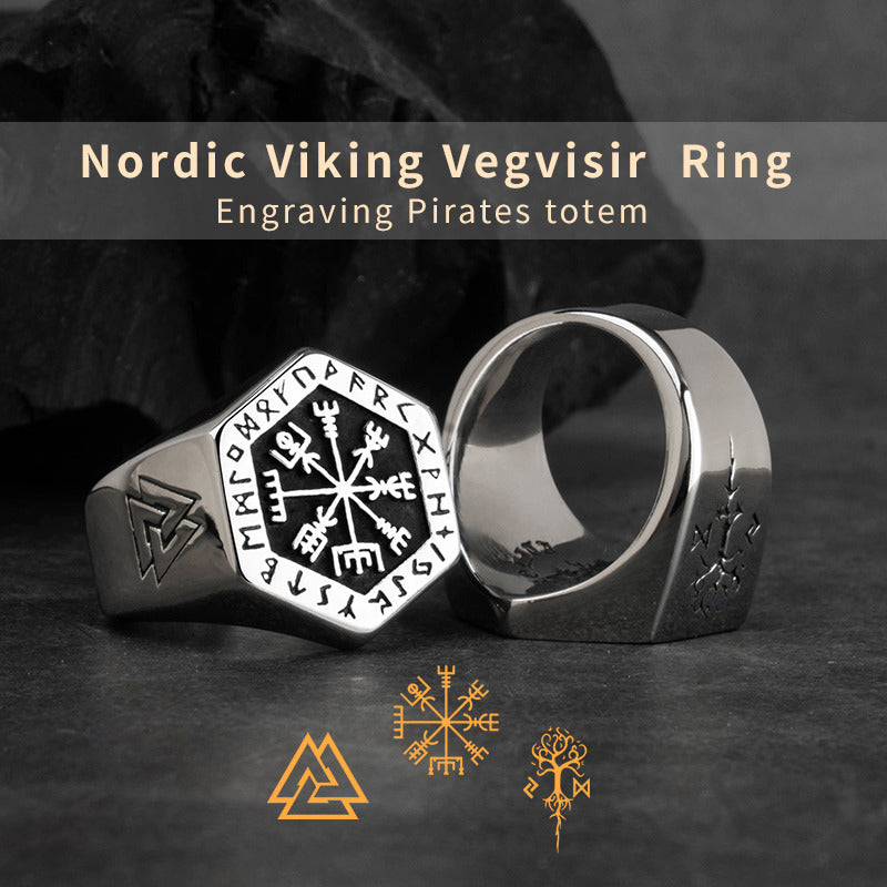 Viking Vegvisir And Valknut Ring