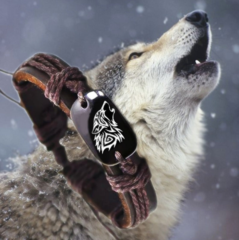 Viking Wolf Leather Bracelet