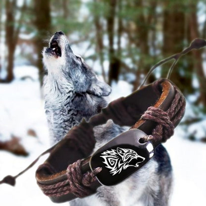 Viking Wolf Leather Bracelet