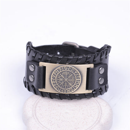 Handmade Viking Leather Vegvisir Arm Cuff Bracelet