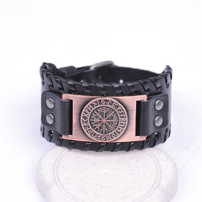 Handmade Viking Leather Vegvisir Arm Cuff Bracelet