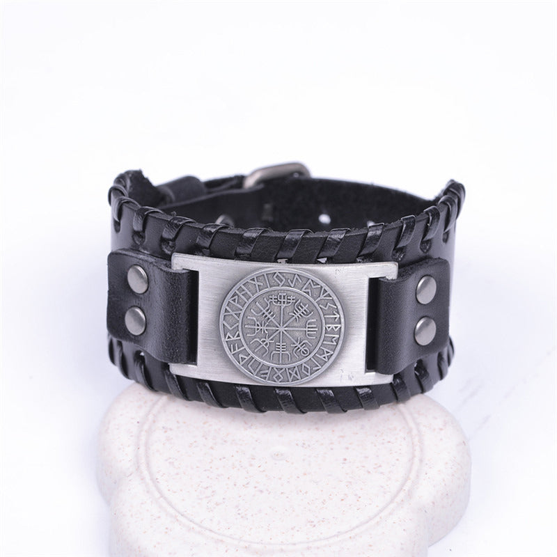 Handmade Viking Leather Vegvisir Arm Cuff Bracelet