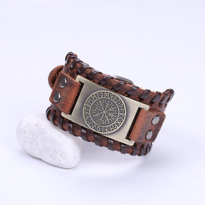 Handmade Viking Leather Vegvisir Arm Cuff Bracelet