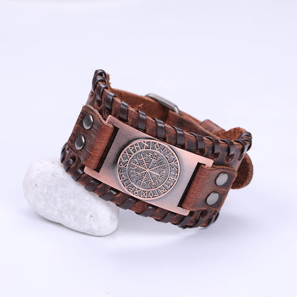 Handmade Viking Leather Vegvisir Arm Cuff Bracelet